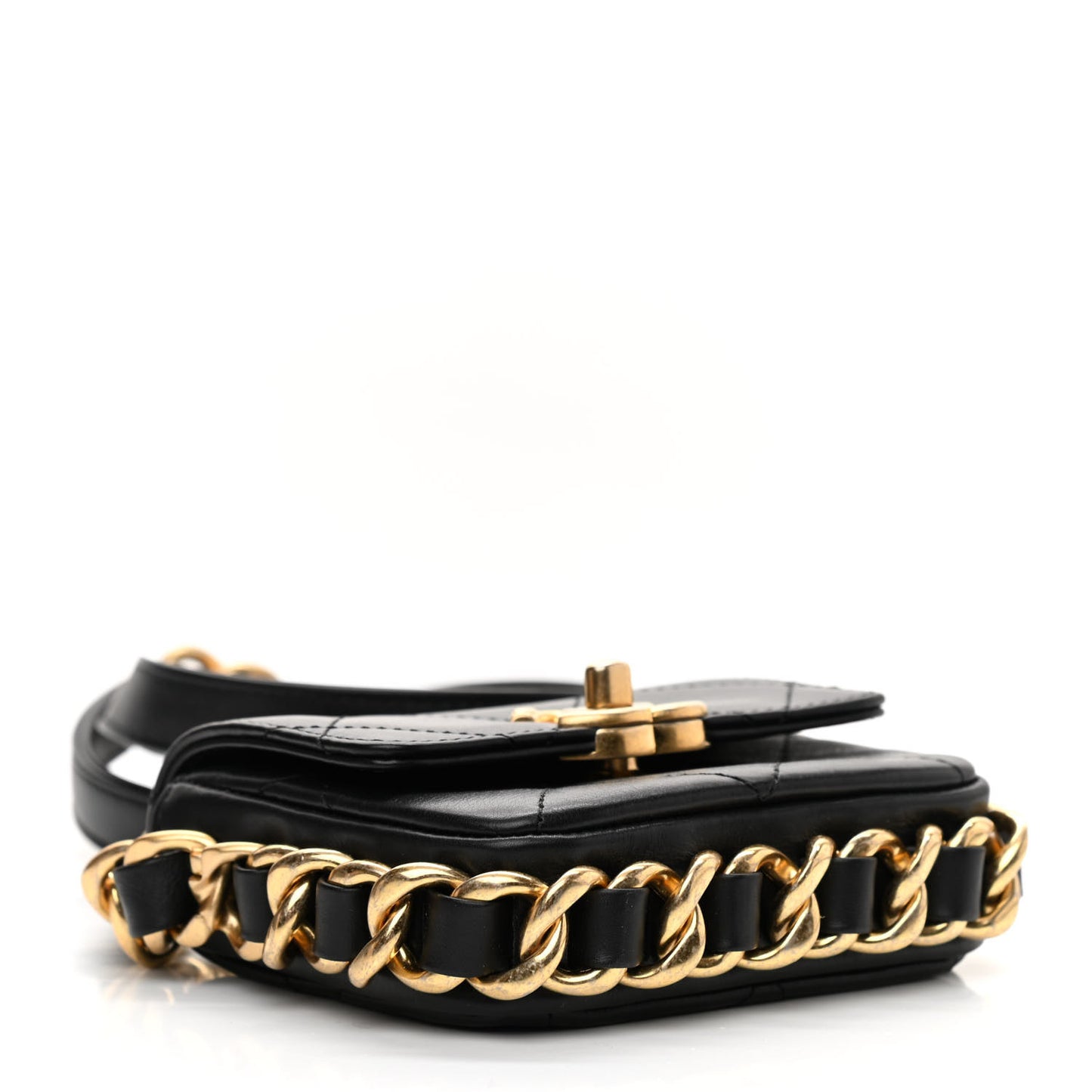 Calfskin Quilted Mini Framing Chain Bag Black