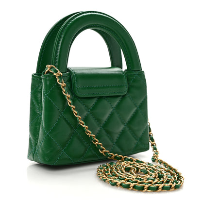 Chanel Shiny Aged Calfskin Quilted Mini Nano Kelly Shopper Green 3 of 10