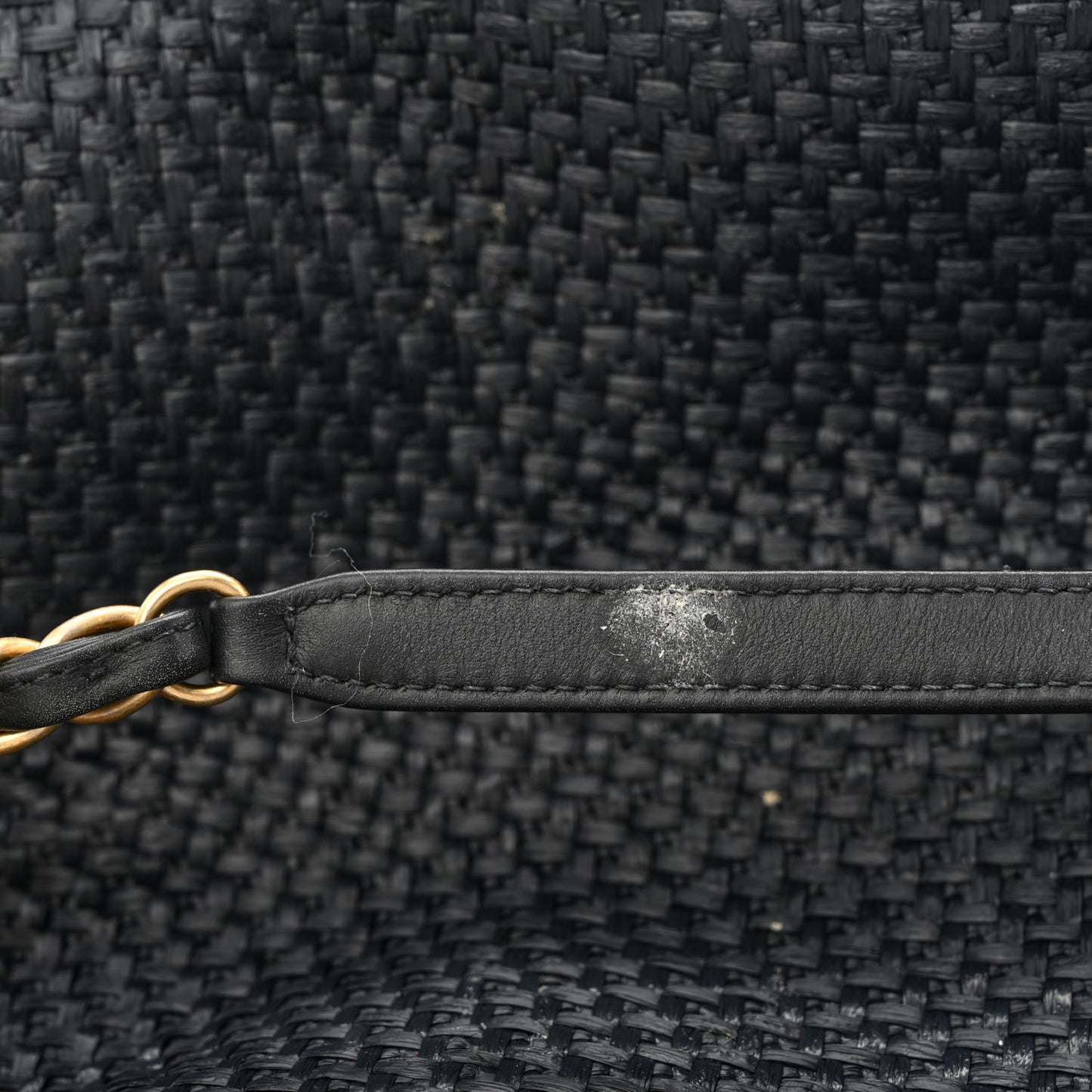 Straw Raffia Calfskin Chain Medium Deauville Tote Black