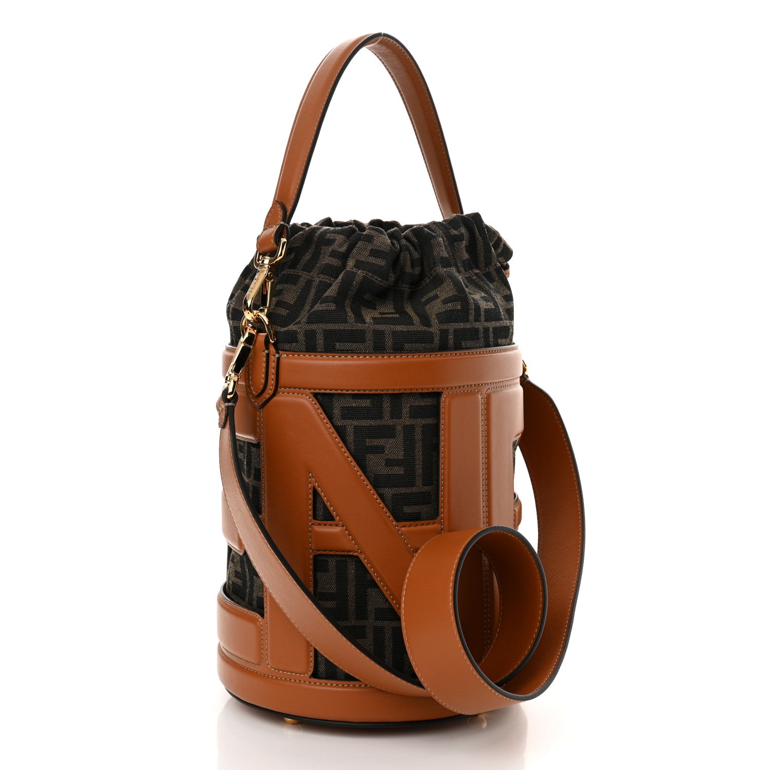 Fendi Nylon Vitello King Logo Step Out Bucket Bag Brandy 3 of 10