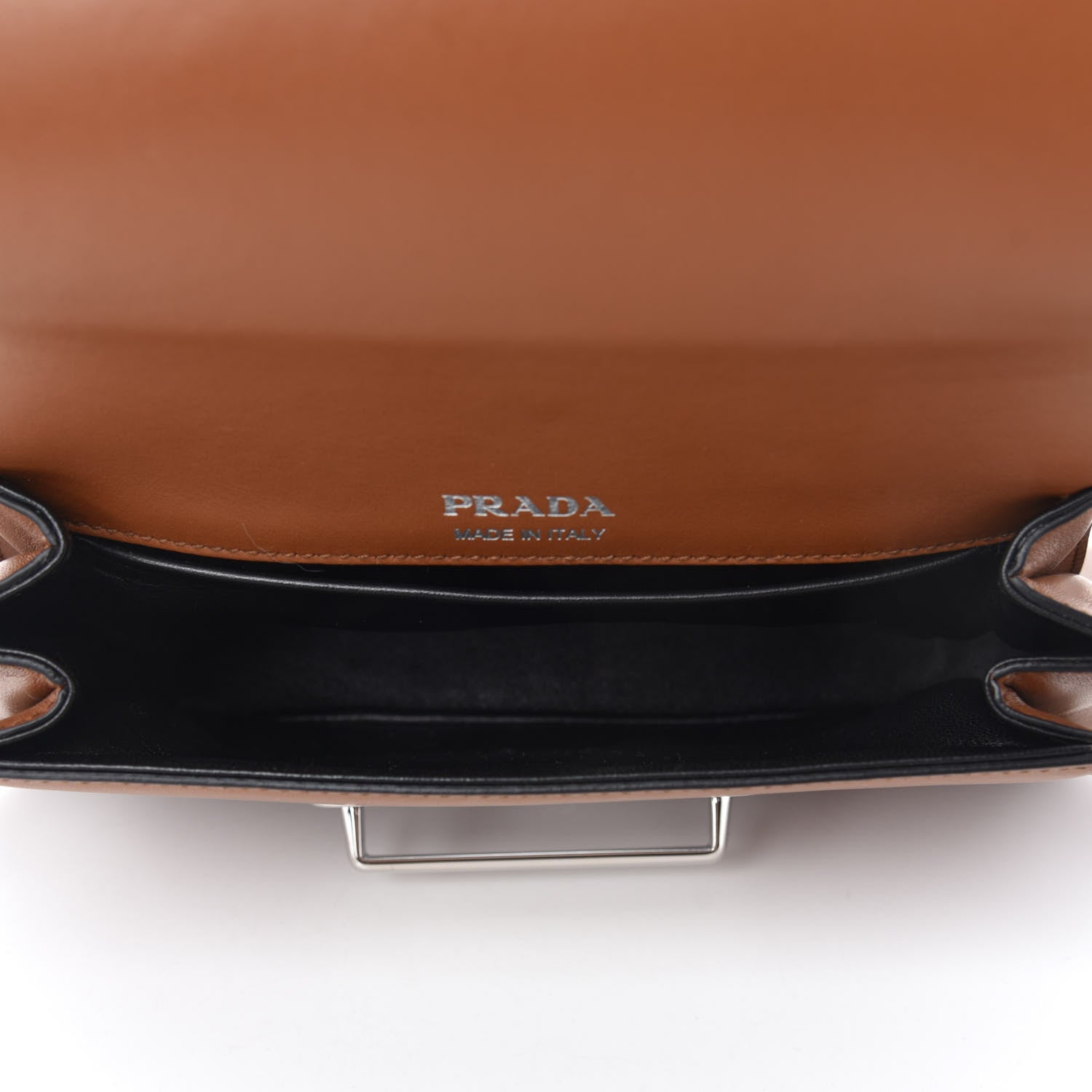 Prada City Calfskin Sidonie Shoulder Bag Black Cognac 5 of 9