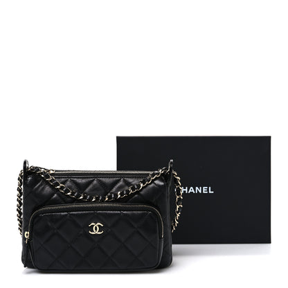 Chanel Shiny Crumpled Lambskin Quilted Small Preppy Pocket Clutch With Chain Black 11 of 11