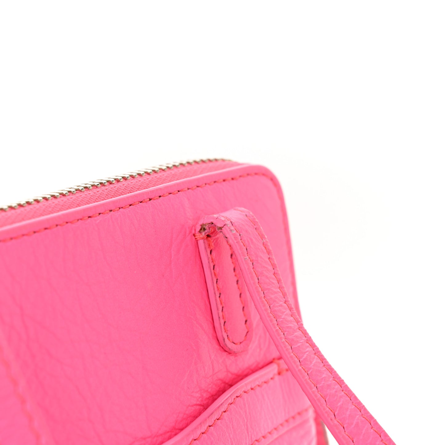 Agneau Silver Hardware Phone Holder Bag Rose Fluo