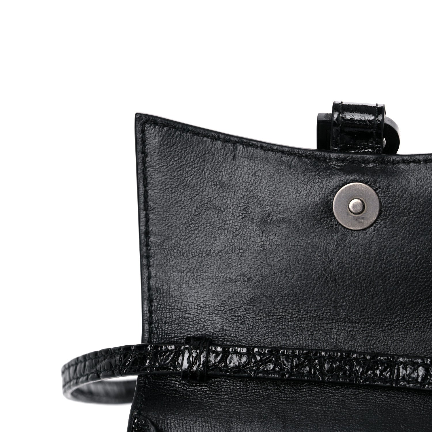Balenciaga Shiny Calfskin Monochrome Crocodile Embossed Hourglass Top Handle Bag Mini Black 10 of 15