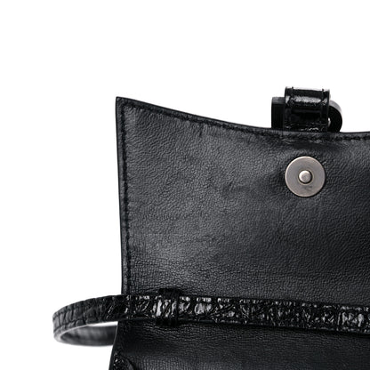 Balenciaga Shiny Calfskin Monochrome Crocodile Embossed Hourglass Top Handle Bag Mini Black 10 of 15