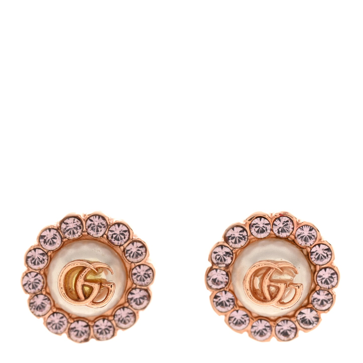 Metal Crystal Pearl Double G Earrings Rose Gold