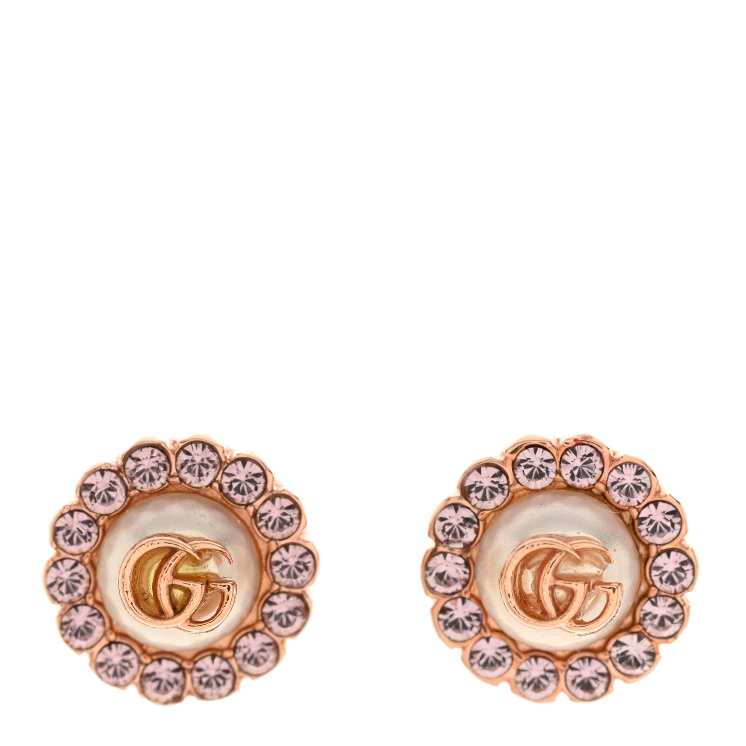 Gucci Metal Crystal Pearl Double G Earrings Rose Gold 1 of 5