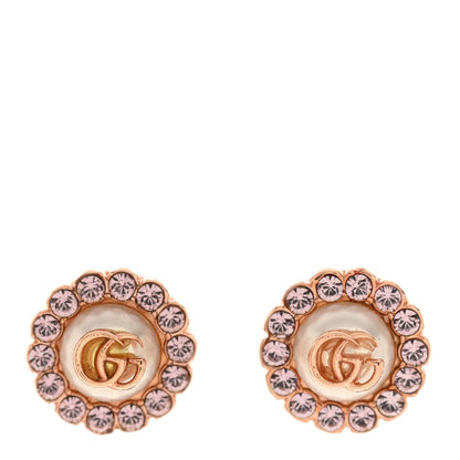 Gucci Metal Crystal Pearl Double G Earrings Rose Gold 1 of 5
