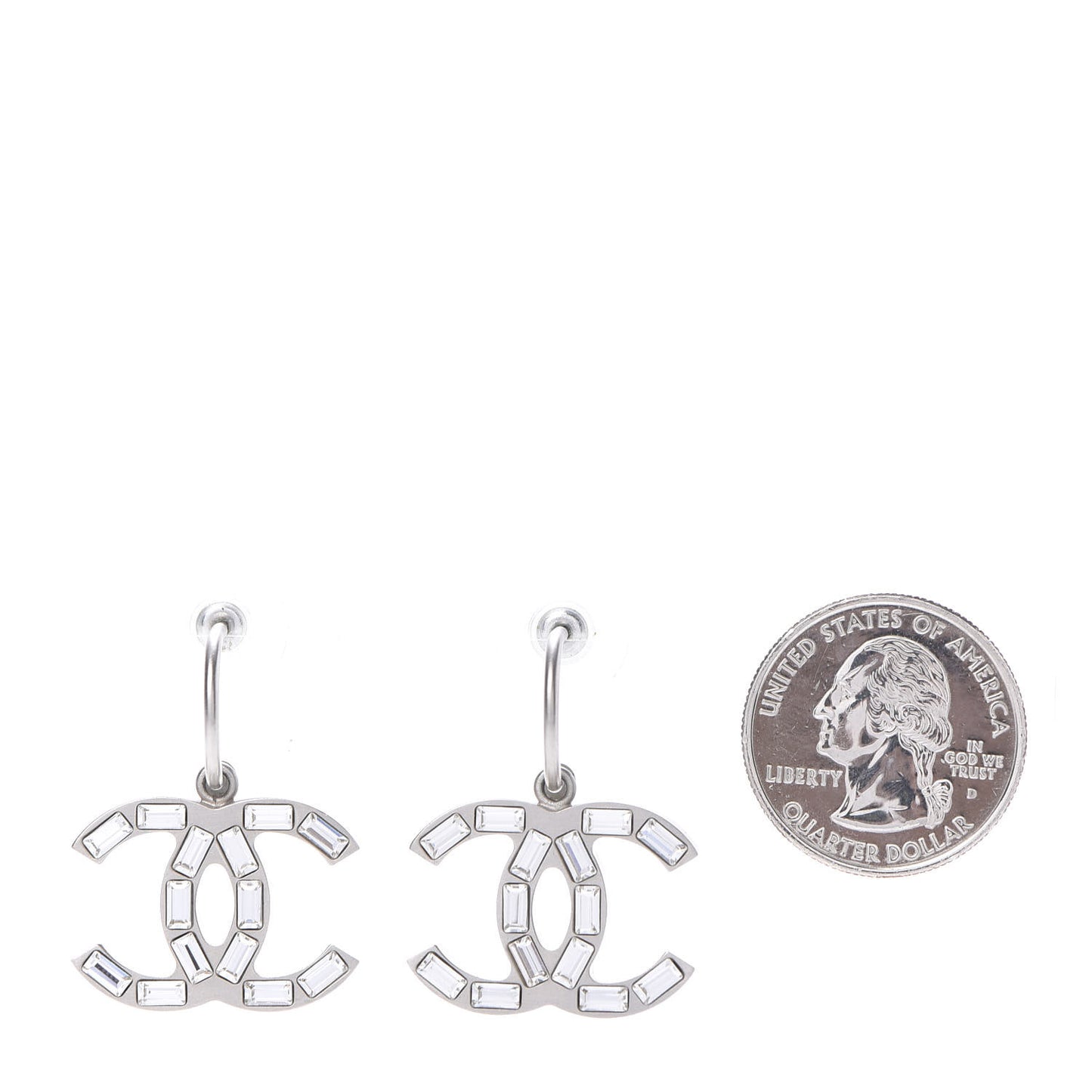Baguette Crystal CC Dangle Earrings Silver