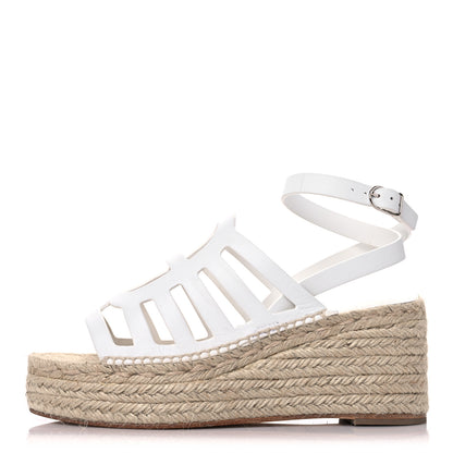 Hermes Calfskin Catalya Espadrille Wedge Sandals 37 White 1 of 10