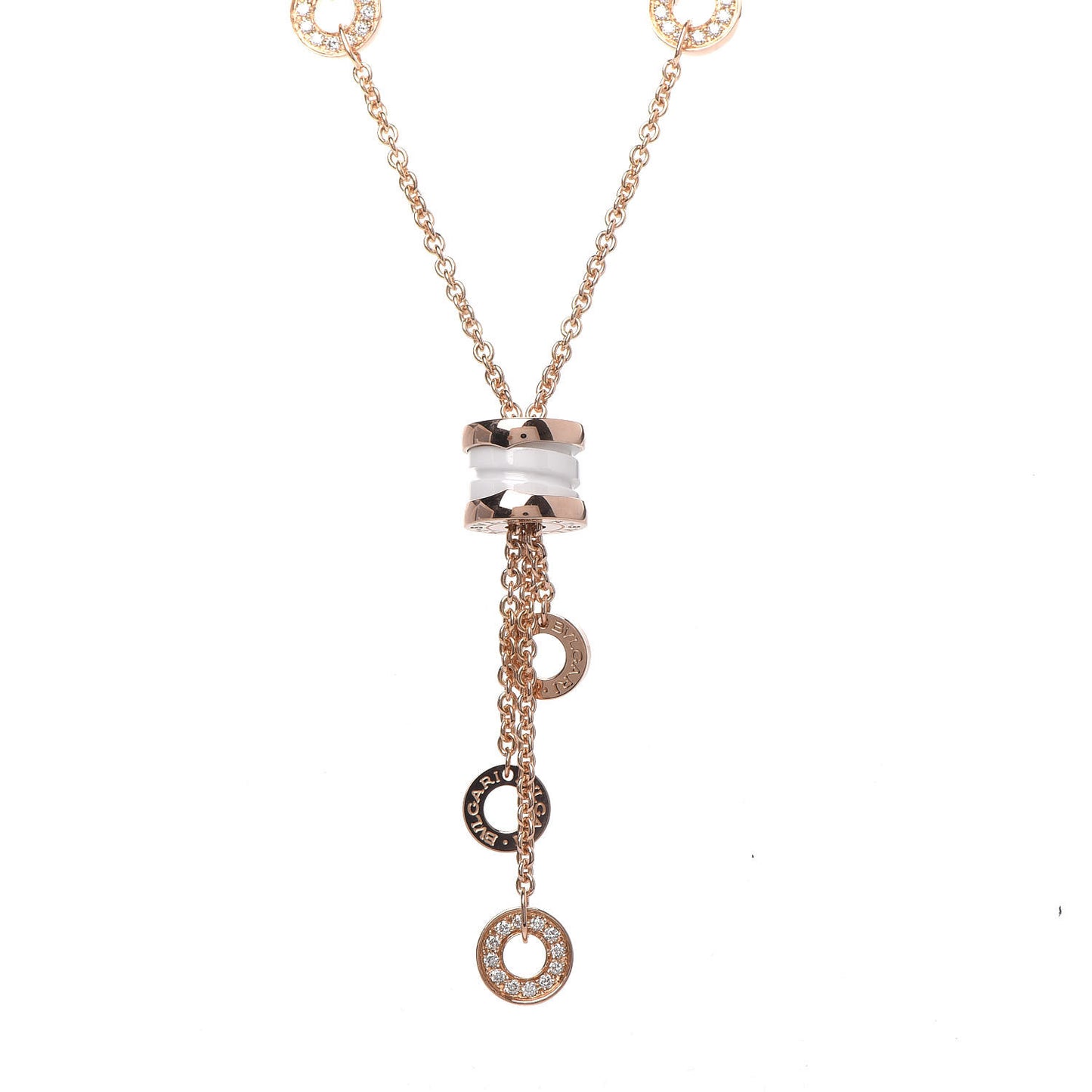 18K Rose Gold Diamond White Ceramic B.Zero1 Necklace