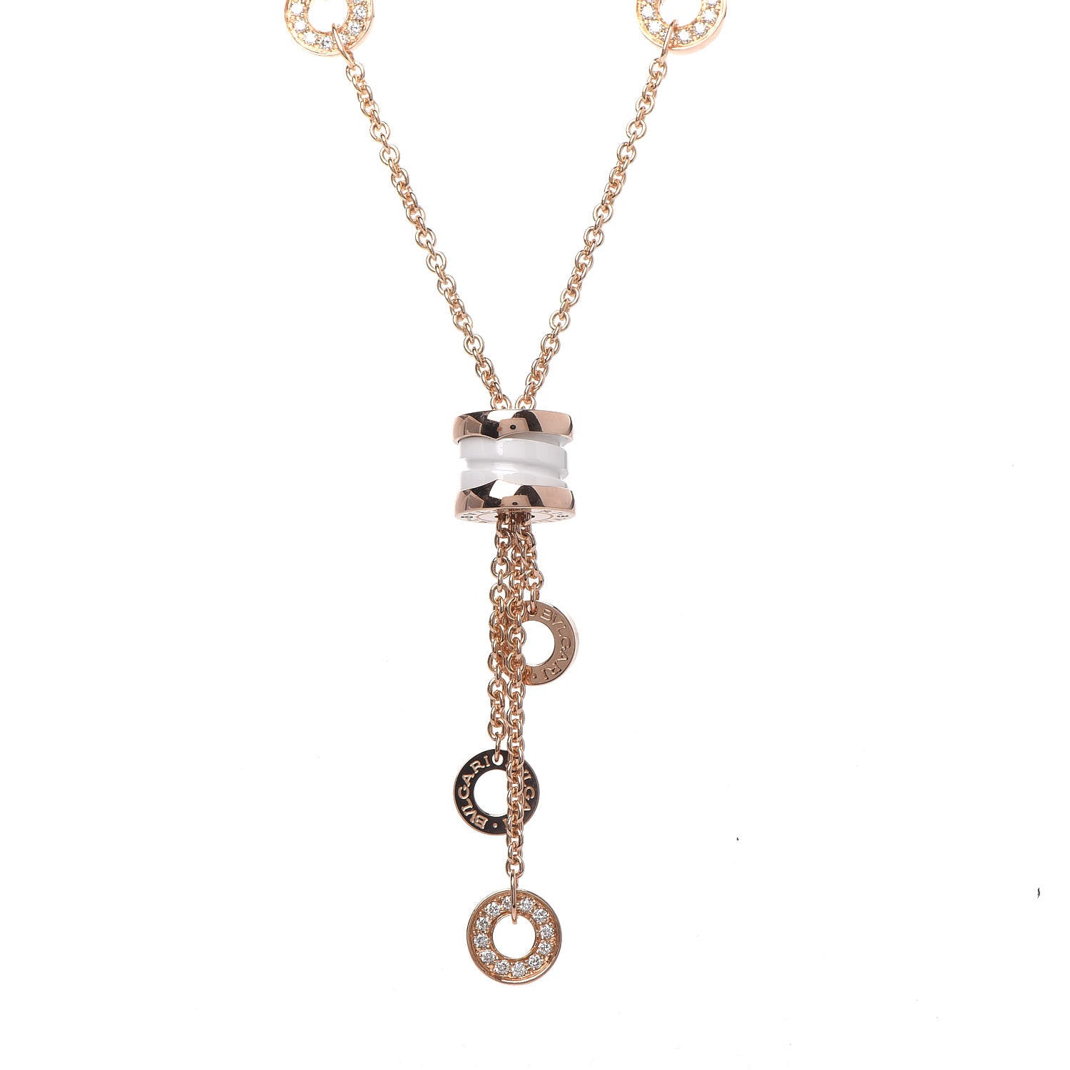 Bulgari 18K Rose Gold Diamond White Ceramic B.Zero1 Necklace 4 of 8