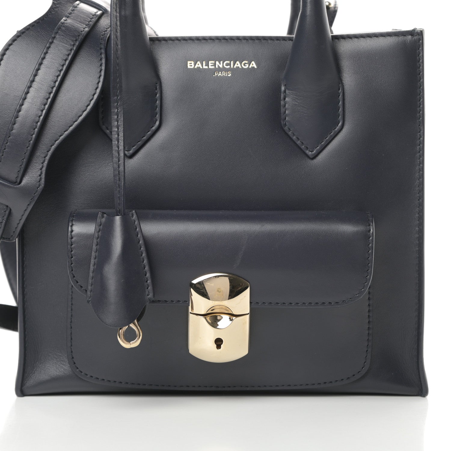 Balenciaga Calfskin Padlock Mini All Afternoon Tote Bleu Nuit 8 of 17