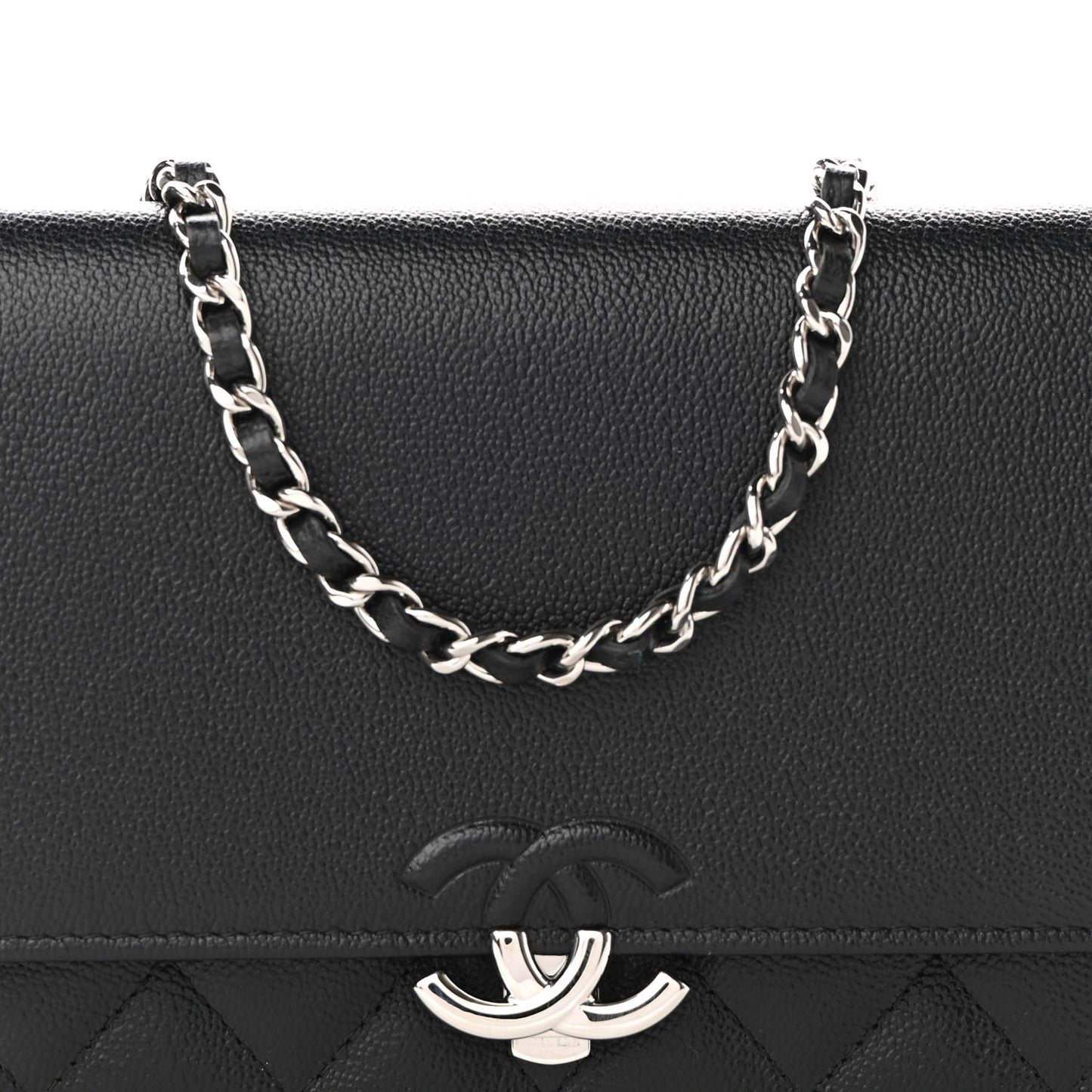 Grained Calfskin Quilted CC Box Wallet On Chain WOC Black