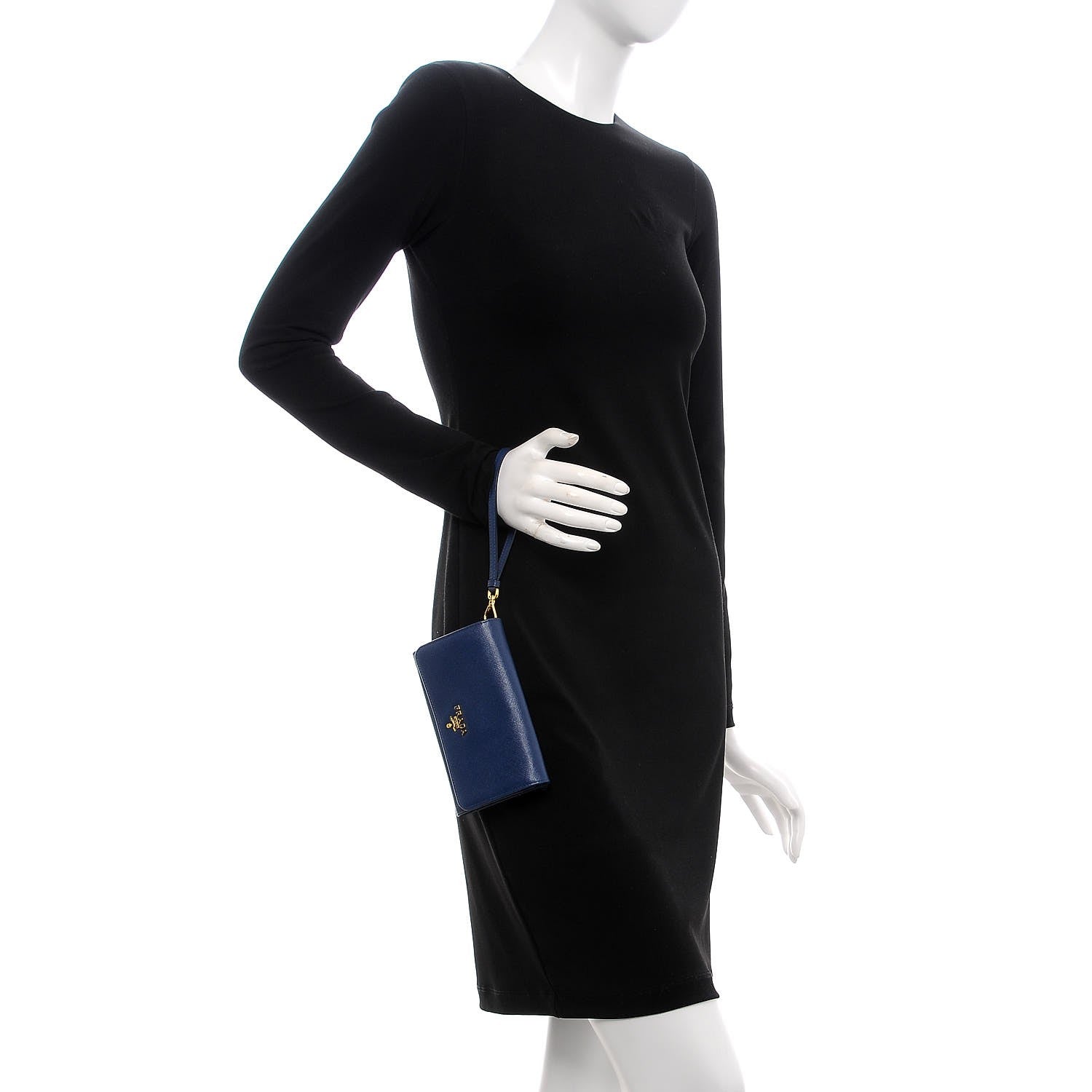 Prada Saffiano Metal Wristlet Wallet Bleuette 2 of 9