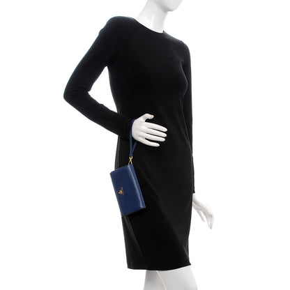 Prada Saffiano Metal Wristlet Wallet Bleuette 2 of 9