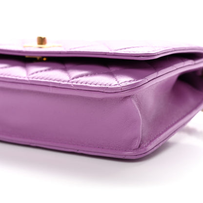 Chanel Lambskin Quilted CC Pearl Crush Wallet on Chain WOC Purple 11 of 12