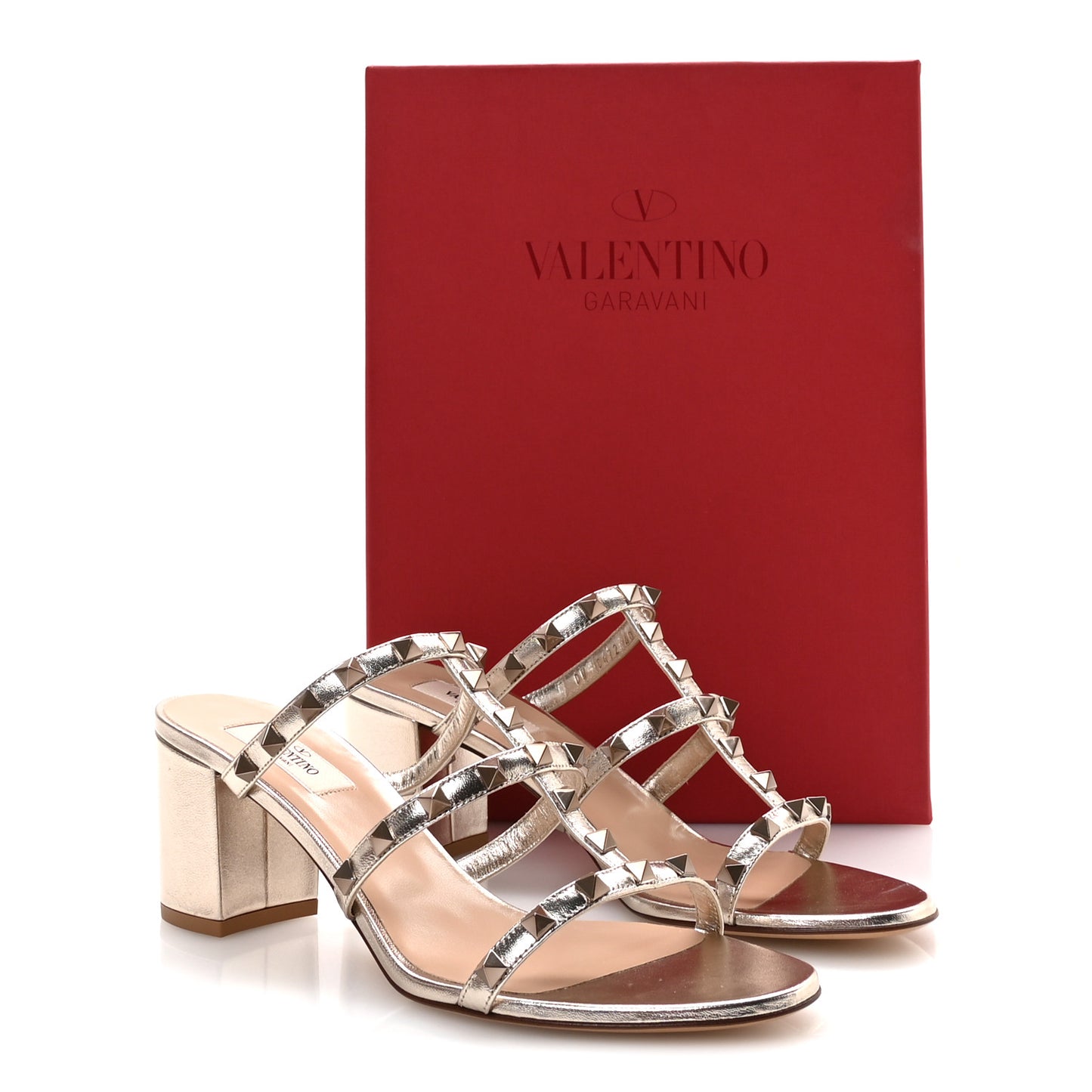 Metallic Nappa Rockstud 60mm Caged Slide Sandals 40 Skin