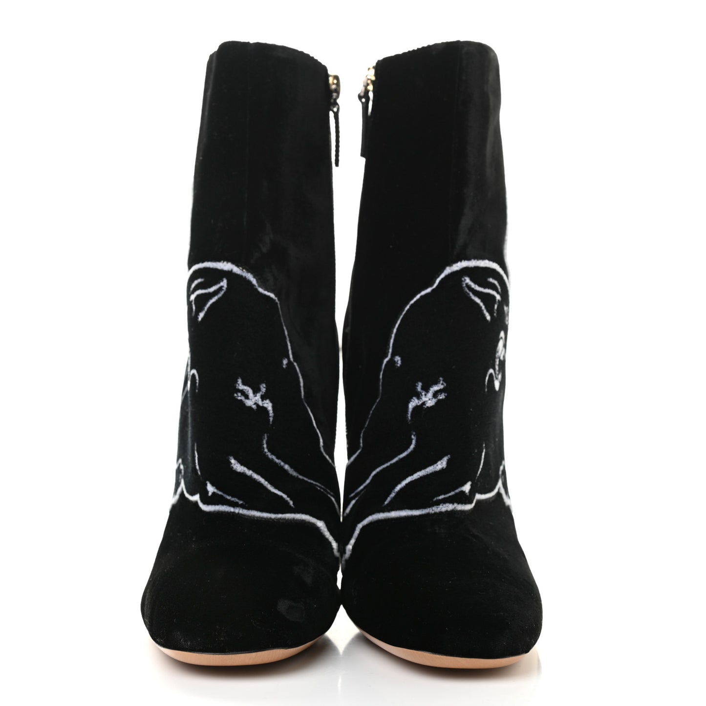 Velvet Panther Embroidered Ankle Boots Black 39