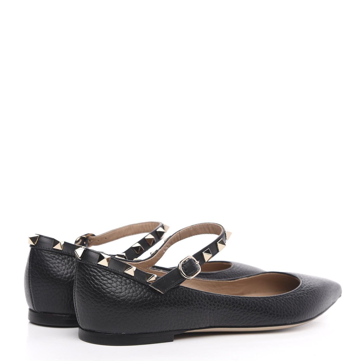 Valentino Garavani Pebbled Calfskin Rockstud Ankle Strap Ballerina Flats 35.5 Black 4 of 9
