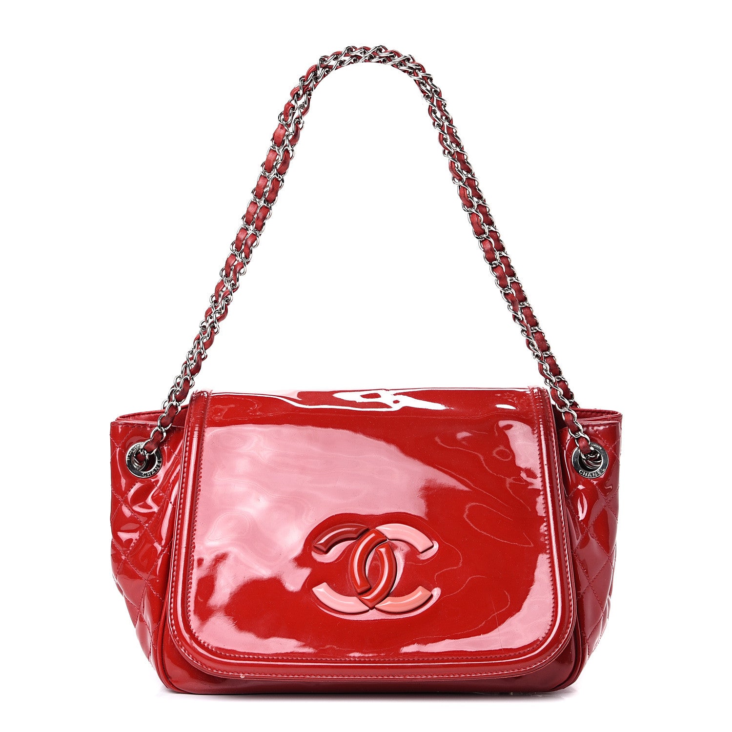 Chanel Vinyl CC Lipstick Accordion Flap Red 1 of 18