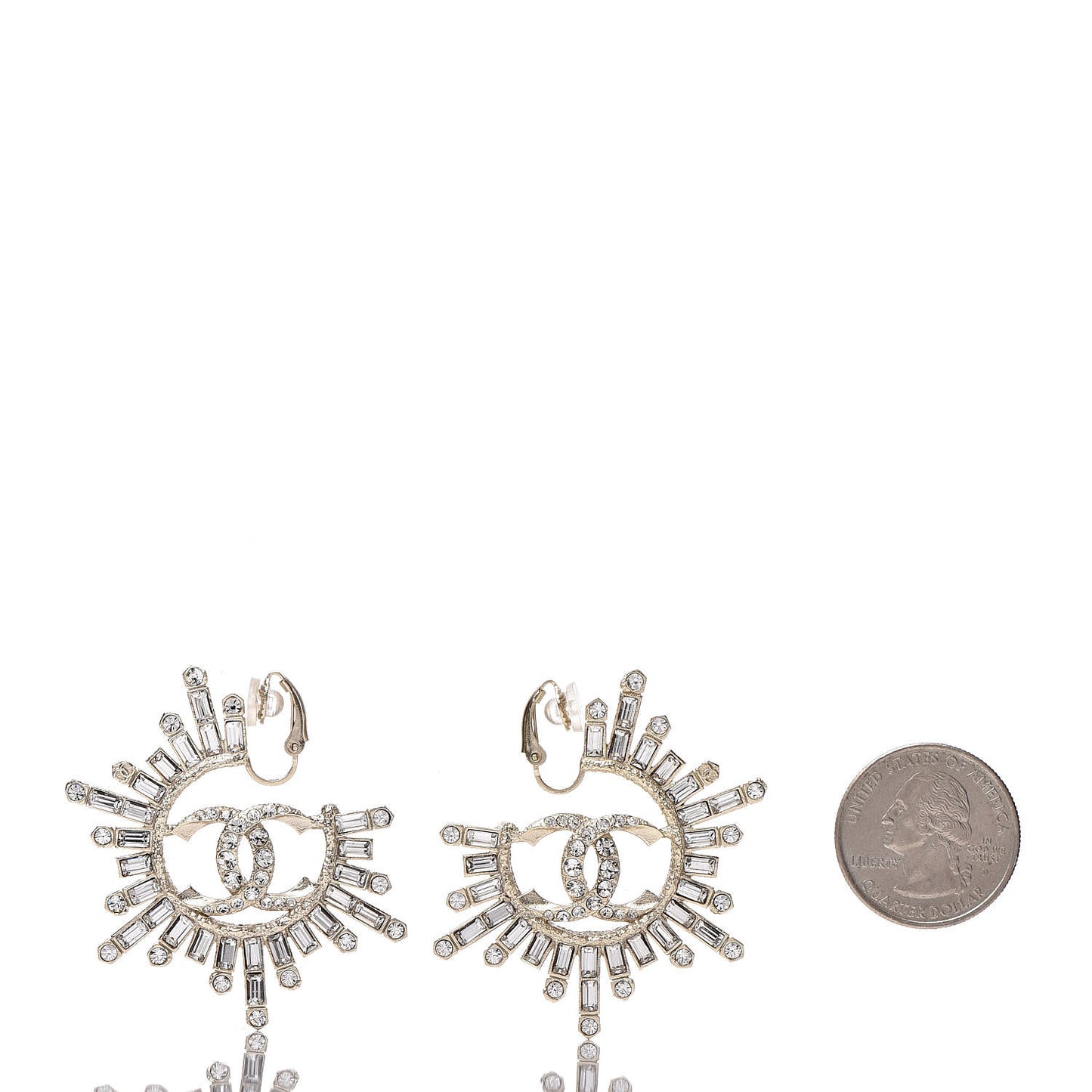 Crystal Baguette CC Clip On Earrings Light Gold