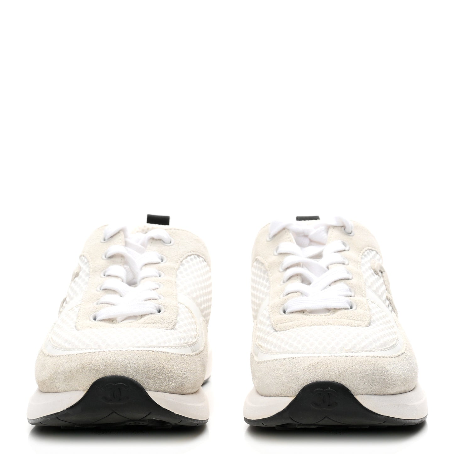 Calfskin Mesh Lycra Suede Womens Logo Sneakers 38.5 White