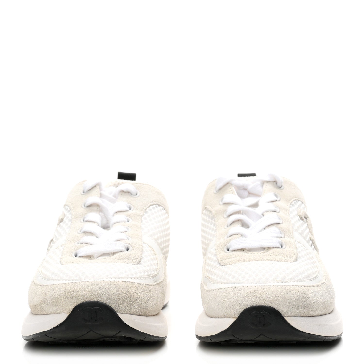 Chanel Calfskin Mesh Lycra Suede Womens Logo Sneakers 38.5 White 3 of 10