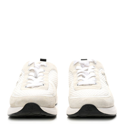 Chanel Calfskin Mesh Lycra Suede Womens Logo Sneakers 38.5 White 3 of 10