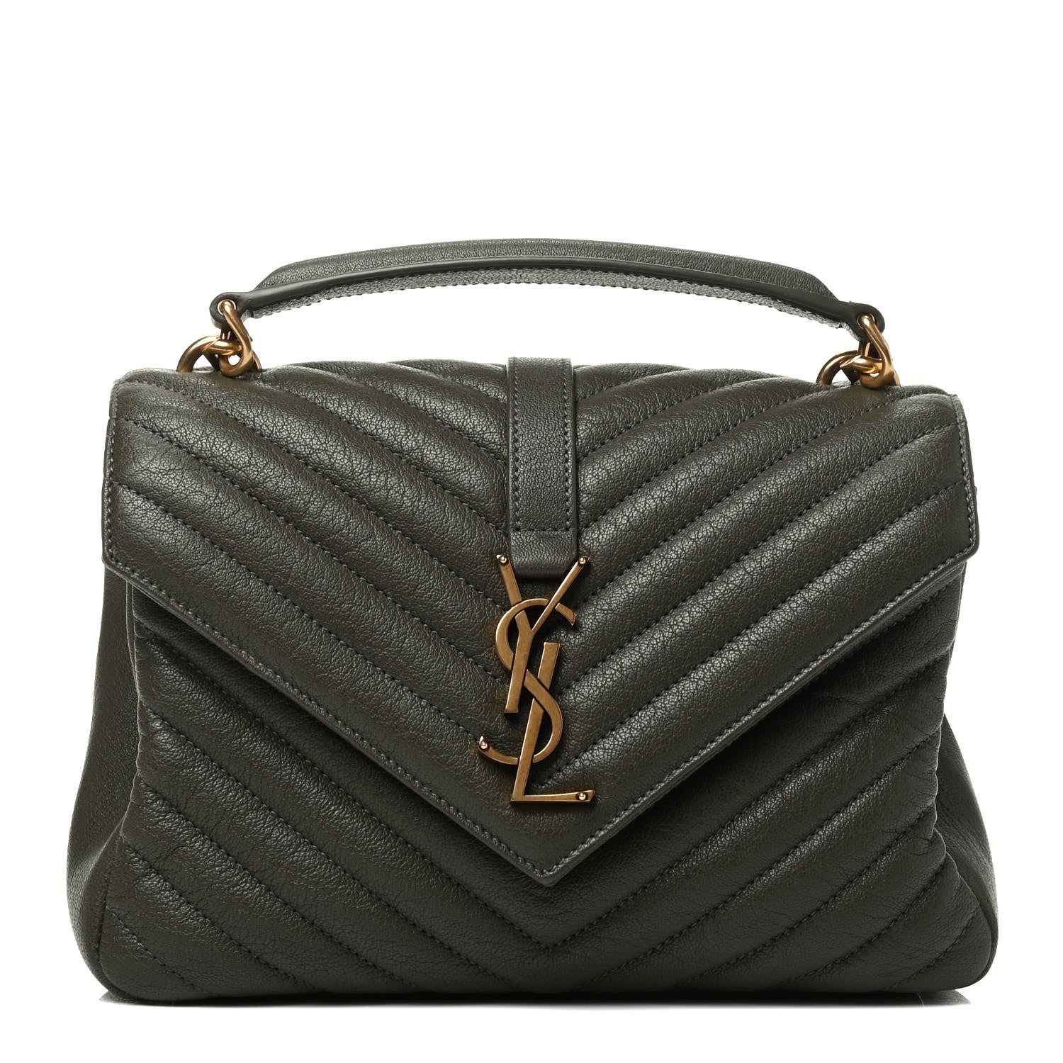 Saint Laurent Sheepskin Matelasse Chevron Monogram Medium College Bag Military Green 1 of 10