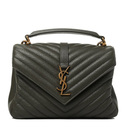 Saint Laurent Sheepskin Matelasse Chevron Monogram Medium College Bag Military Green 1 of 10