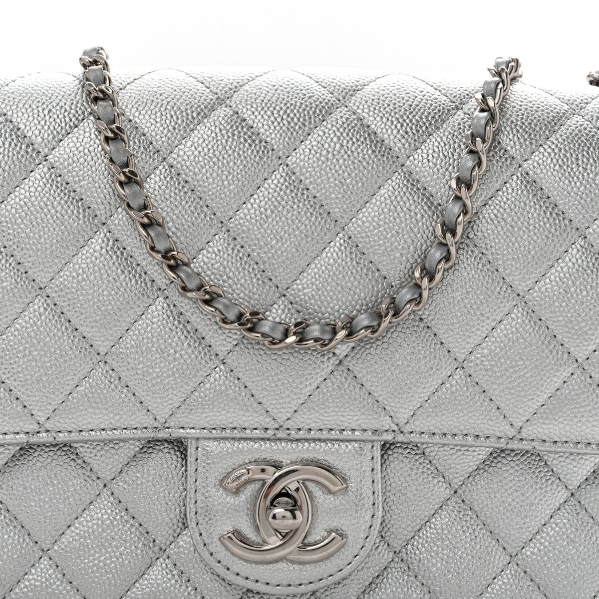 Chanel Metallic Caviar Quilted Medium CC Slide Flap Silver 14 of 27