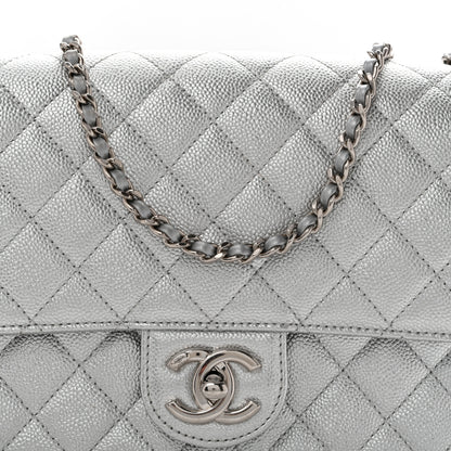 Chanel Metallic Caviar Quilted Medium CC Slide Flap Silver 14 of 27