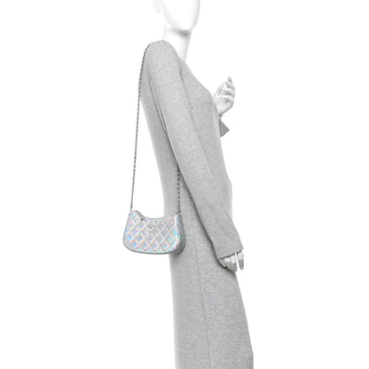 Chanel Iridescent Mirror Goatskin Quilted Clutch With Chain Silver 2 of 11