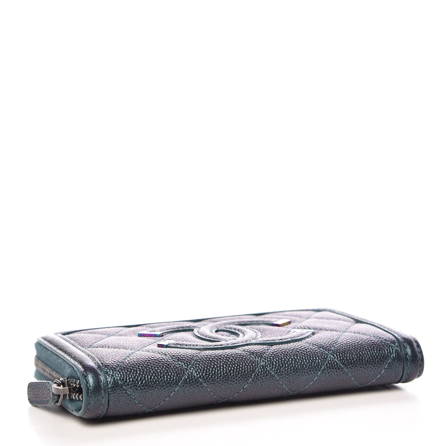 Chanel Iridescent Caviar Quilted Medium Filigree Zip Around Wallet Dark Turquoise 4 of 9