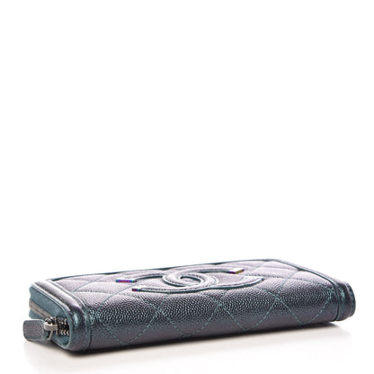 Chanel Iridescent Caviar Quilted Medium Filigree Zip Around Wallet Dark Turquoise 4 of 9