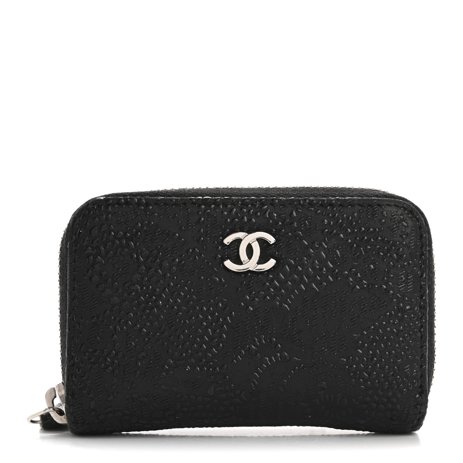 Chanel Calfskin Floral Embossed Zipped Coin Purse Black 1 of 13