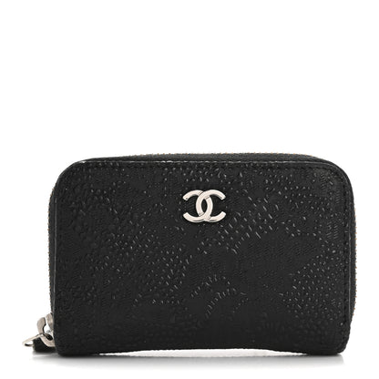Chanel Calfskin Floral Embossed Zipped Coin Purse Black 1 of 13