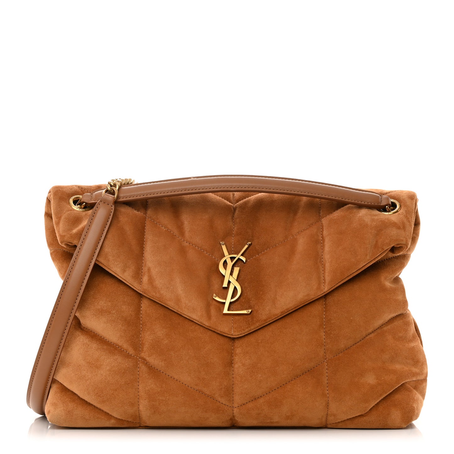 Suede Calfskin Quilted Medium Loulou Puffer Monogram Chain Satchel Cinnamon