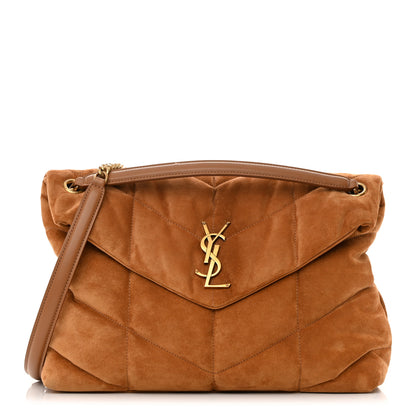 Saint Laurent Suede Calfskin Quilted Medium Loulou Puffer Monogram Chain Satchel Cinnamon 1 of 12