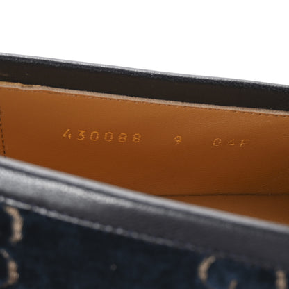 Gucci Velvet GG Monogram Horsebit Mens Jordaan Loafers 9 Blue Beige 9 of 10