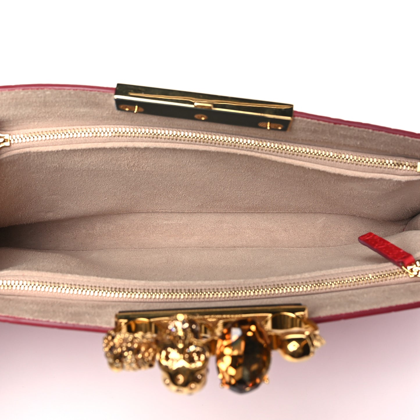Calfskin Crocodile Embossed Knuckle Flat Clutch Red