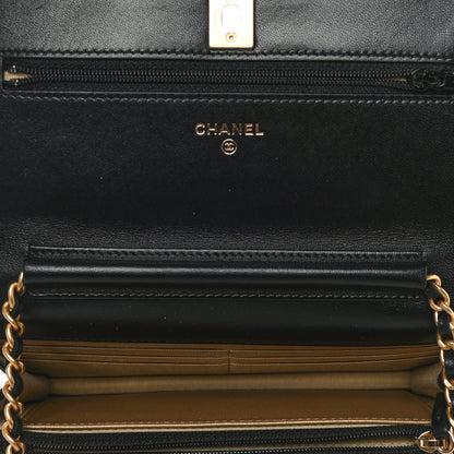 Chanel Lambskin Quilted CC Pearl Crush Wallet on Chain WOC Black 5 of 12