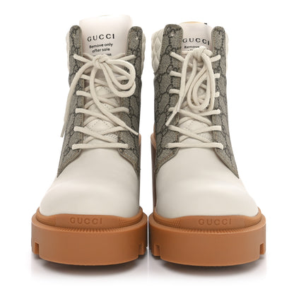 Gucci Calfskin GG Supreme Monogram Nappa Quilted Lace Up Ankle Boots 41 Mystic White Beige 3 of 9