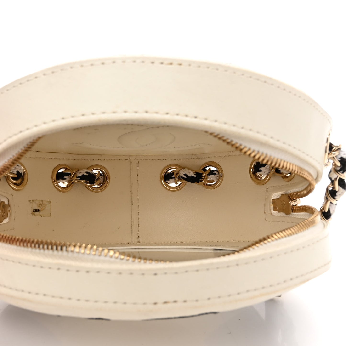 Lambskin Coco Lifesaver Round Bag Black White