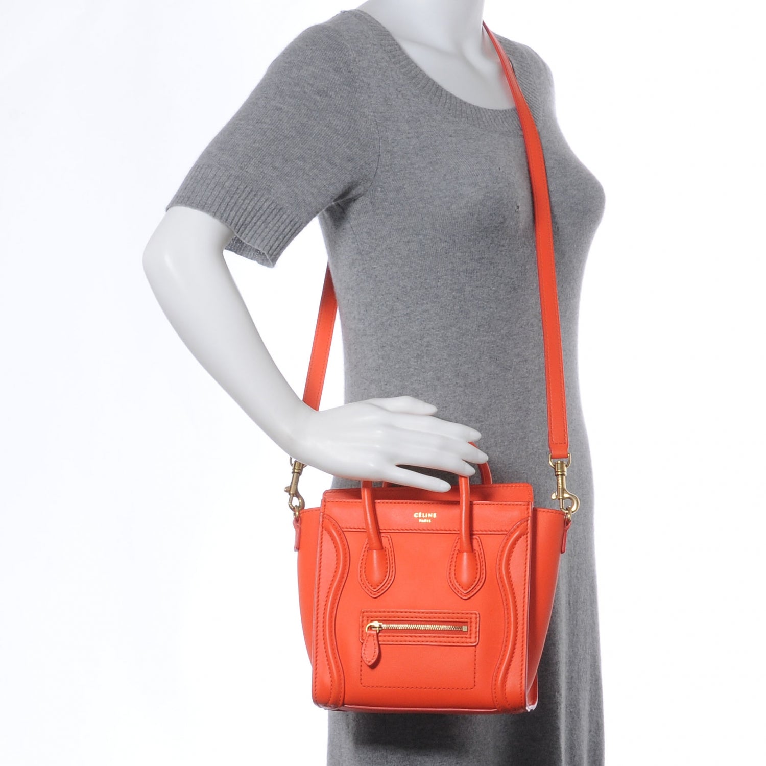 Celine Smooth Calfskin Nano Luggage Orange 2 of 8