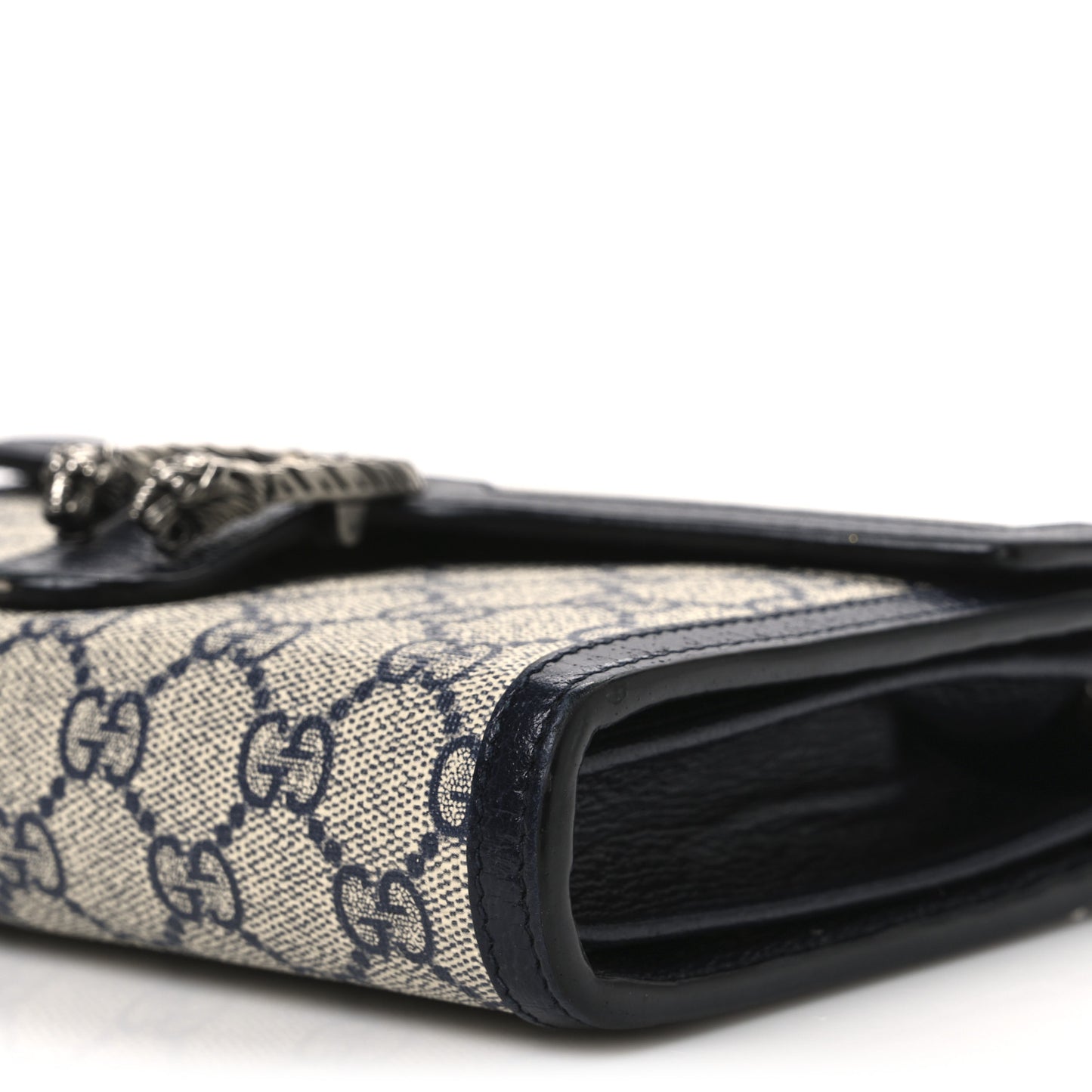 GG Supreme Monogram Textured Dollar Calfskin Mini Dionysus Chain Wallet Beige Blue