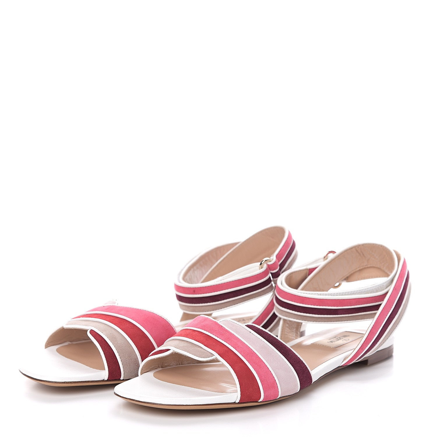 Valentino Garavani Nappa Suede Ankle Strap Flat Sandals 41 Pink Multicolor 3 of 6
