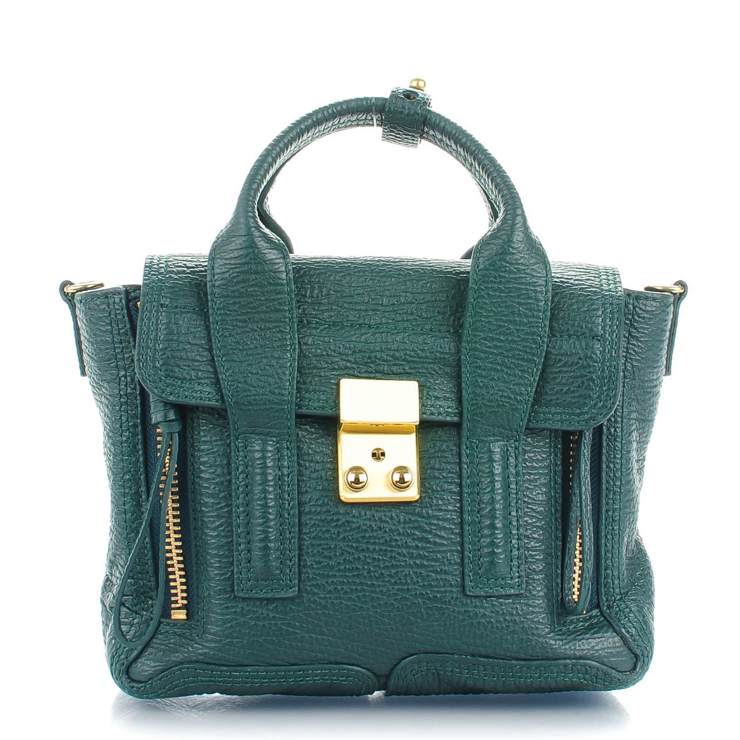 3.1 Phillip Lim 3.1 Textured Calfskin Mini Pashli Satchel Forest Green 1 of 7