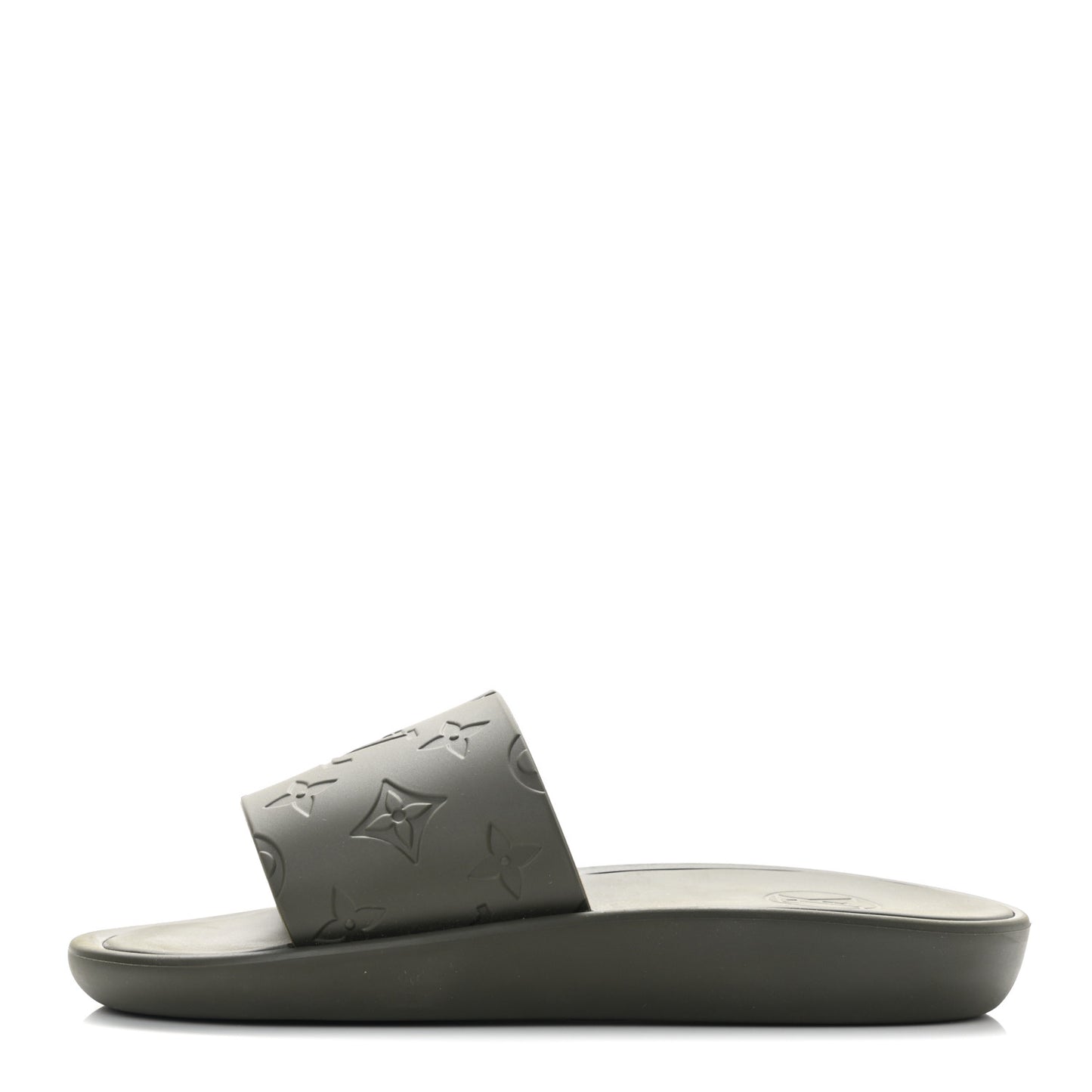 Matte Rubber Monogram Embossed Sunbath Slide Sandals 37 Khaki